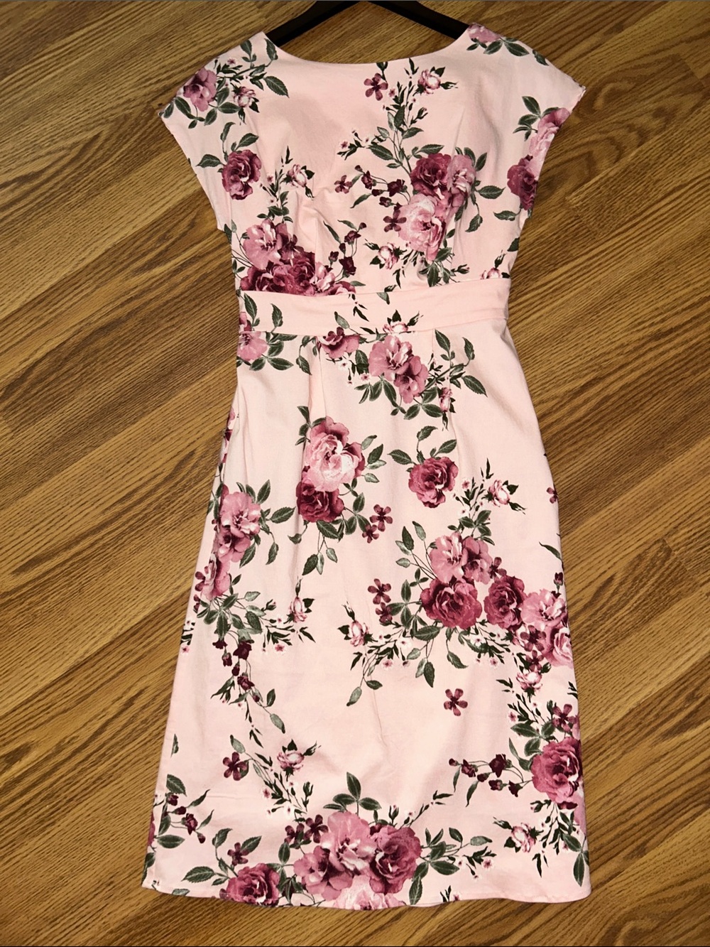 Women's Pink Floral Midi Dress with Rose Print